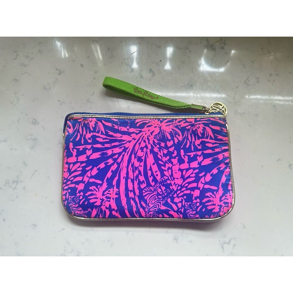 Lilly Pulitzer Double Take Wristlet Rolling In The Grass Blue Pink Zip